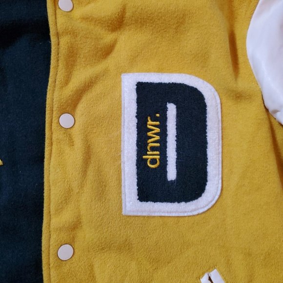 Zara dnwr Men’s Small Varsity Bomber Jacket Patches Green Letterman Embroidered - Picture 5 of 13
